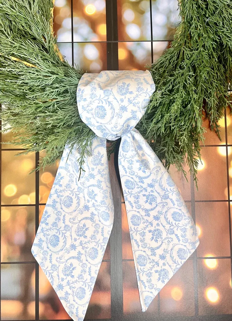 Blue/White Floral Wreath Sash