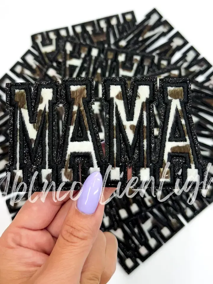 Mama Brown Cow Print Glitter Patch