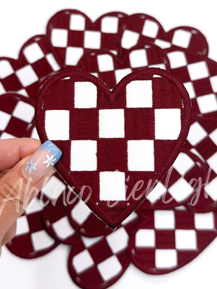 Maroon Checkered Heart Patch