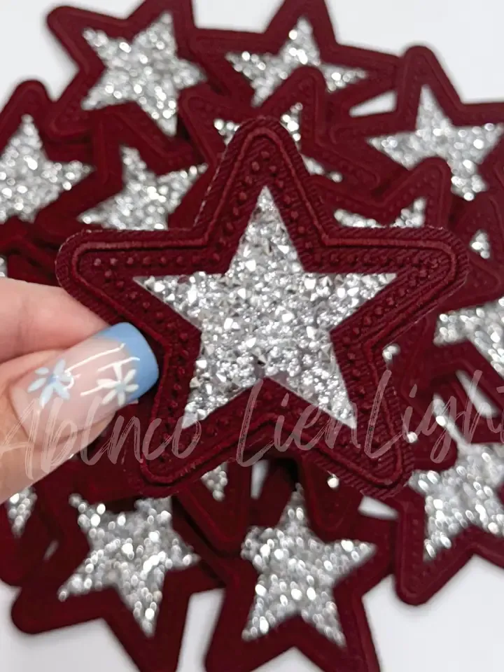 Maroon Rhinestone Star Patch