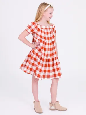 Rust Plaid Tiered Dress