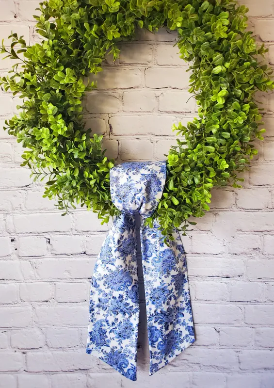 Blue Toile Chinoiserie Wreath Sash