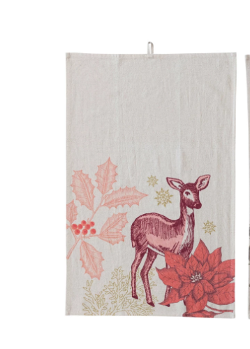 XS5812A-Red Deer/Botanicals Tea Towel