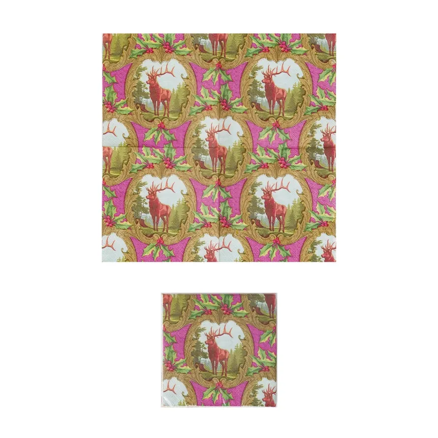 XS5867-Paper Cocktail Napkins-Deer &amp; Holly
