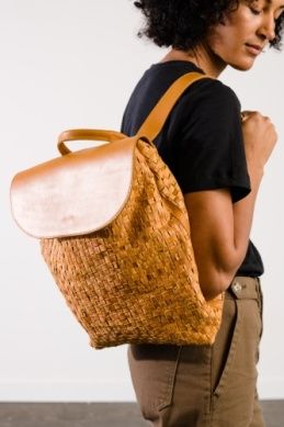 Elsa Basketweave Backpack-Cognac