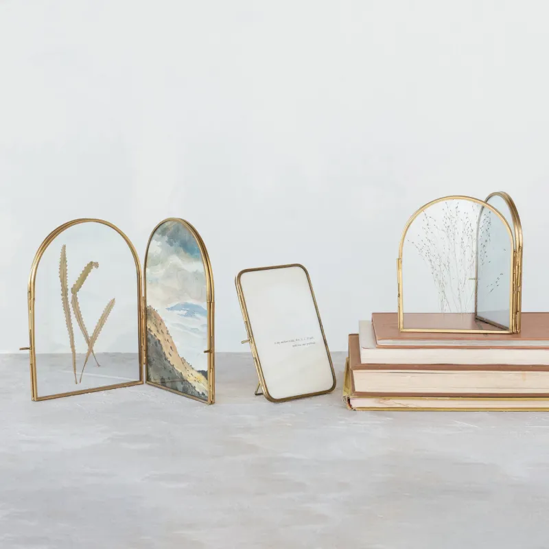 DF9538-Brass &amp; Glass Arched Photo Frame