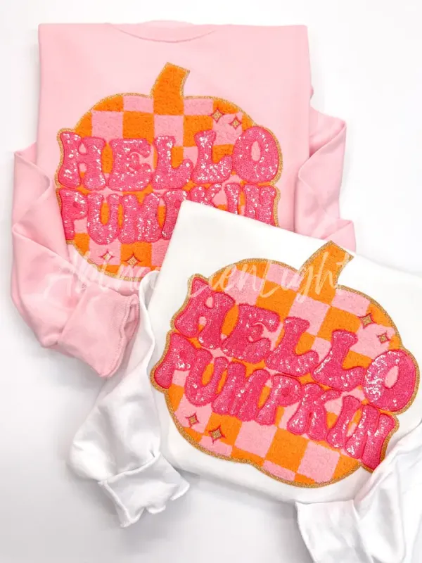 Hello Pumpkin Fall Glitter Chenille Patch