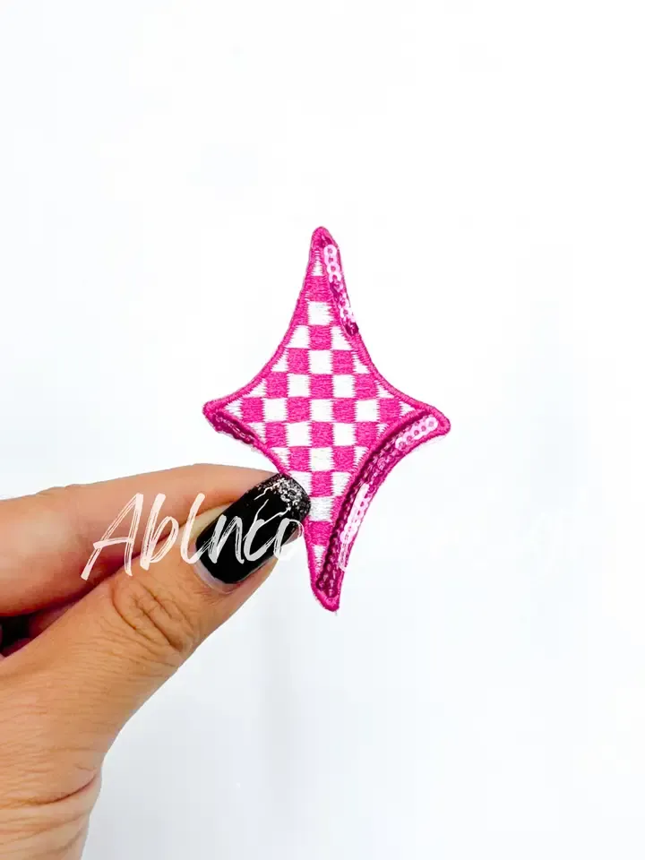 Hot Pink Checkered Diamon Star Patch