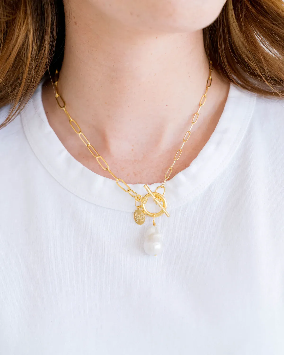 VG Gold Mixed Pearl Paperclip Necklace