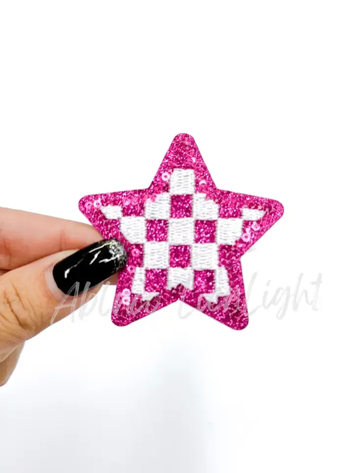 Hot Pink Checkered Star Patch