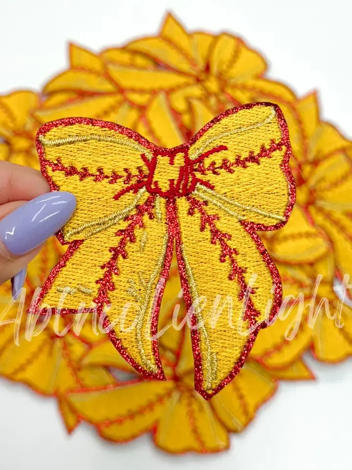 Softball Bow Glitter Patch