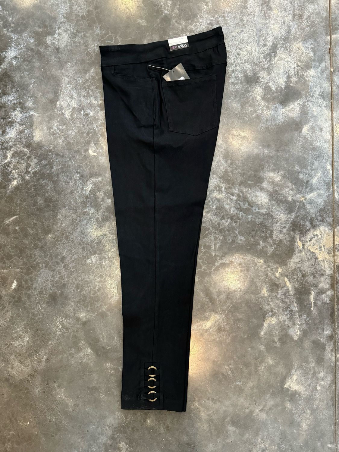 Black Pull On Ankle Button Pants