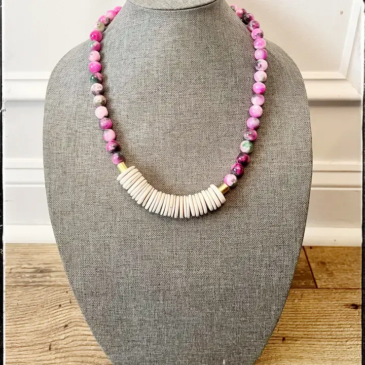 Short Gemstone Watermelon Jade Bead Necklace