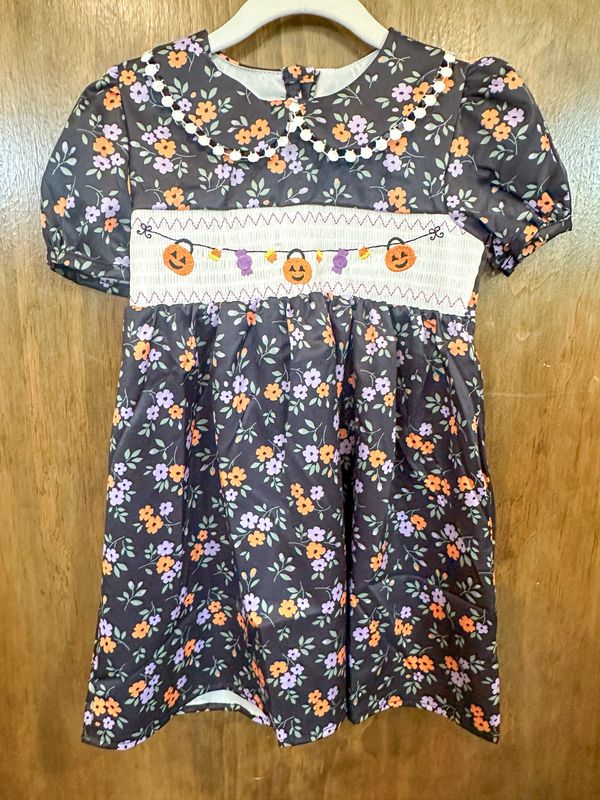 Halloween Pumpkin Candy Smocked Dress