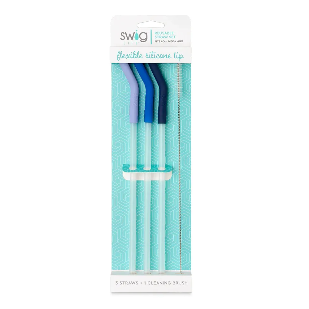 Hydrangea/Blue/Navy Reusable Straw Set