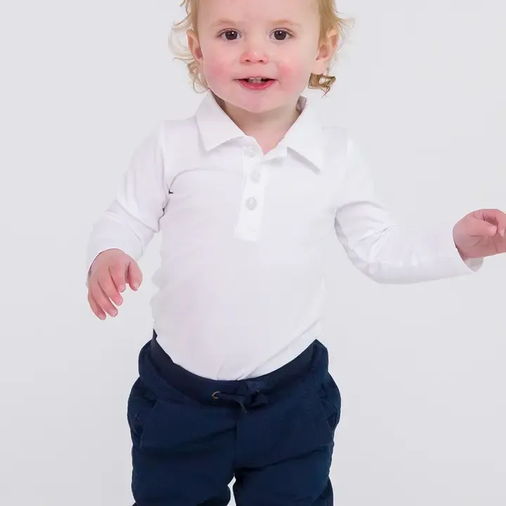 Baby Boys White Knit Polo Bodysuit