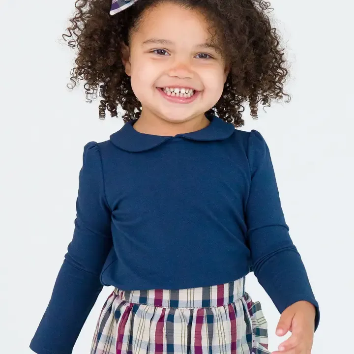 Girls Dark Navy Peter Pan Collar Top