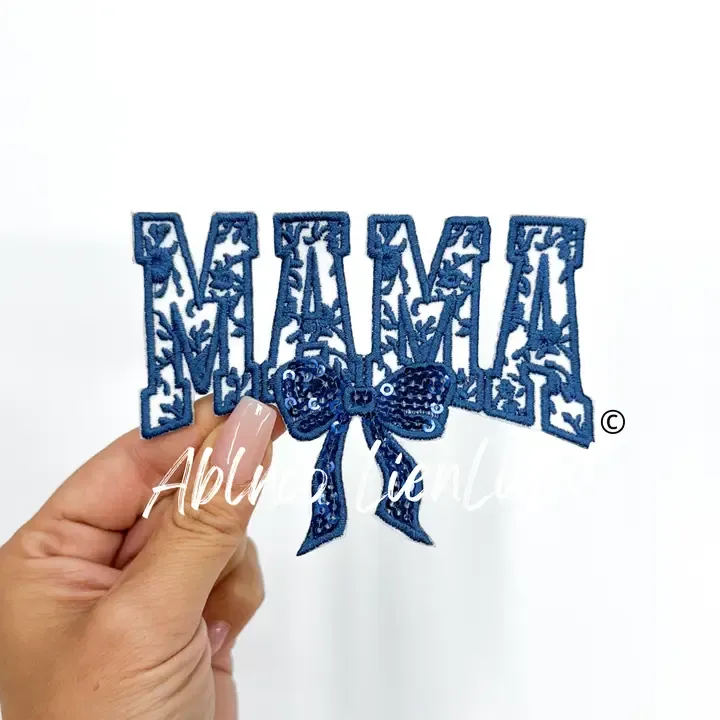 Blue Floral Mama Bow Patch