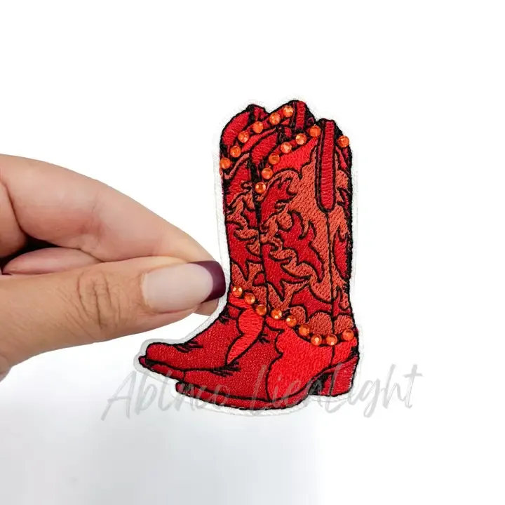 Red Rhinestone Cowgirl Boot Patch