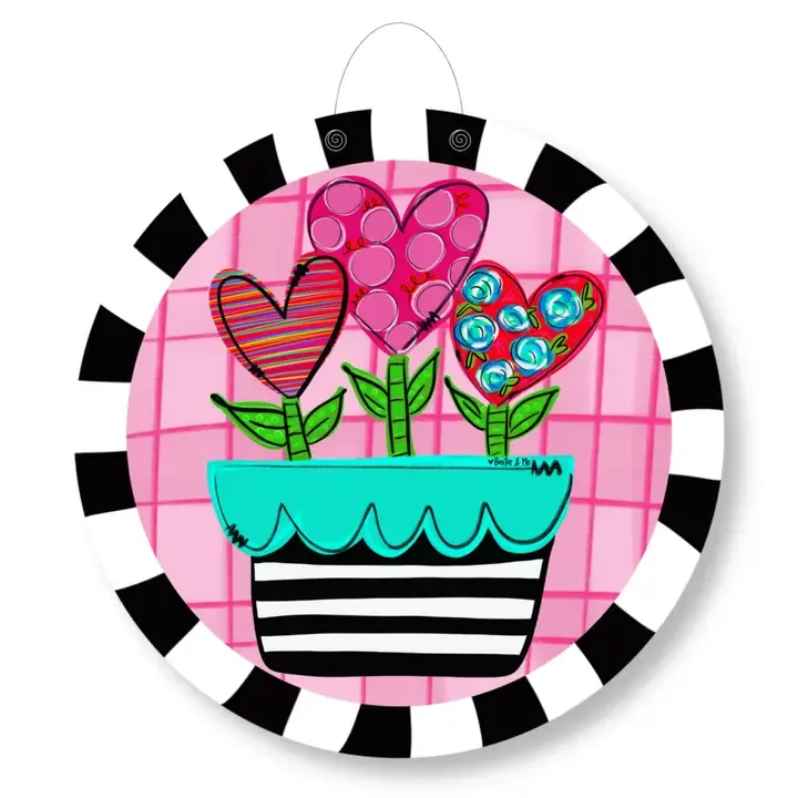 VG Pink Heart Flower Pot Door Hanger