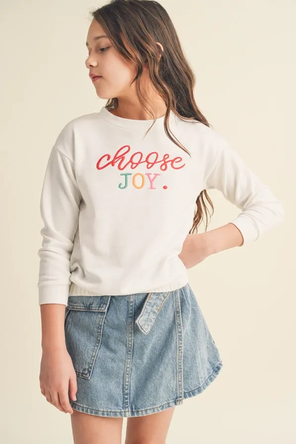 Girls Choose Joy Embroidery Sweater