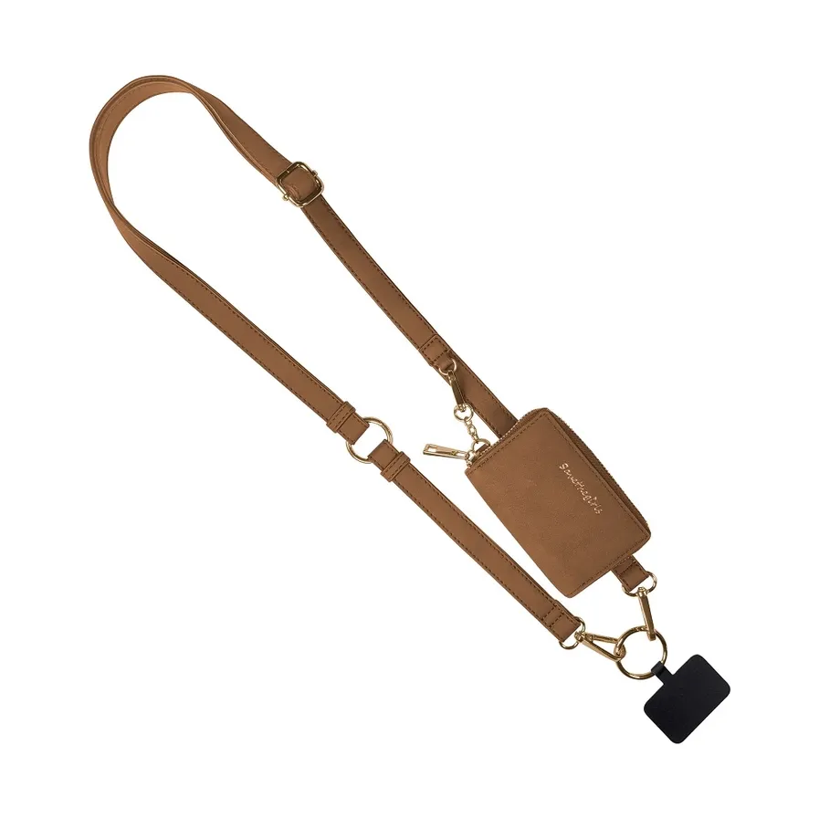 Clip &amp; Go Brushed Phone Lanyard-Brown