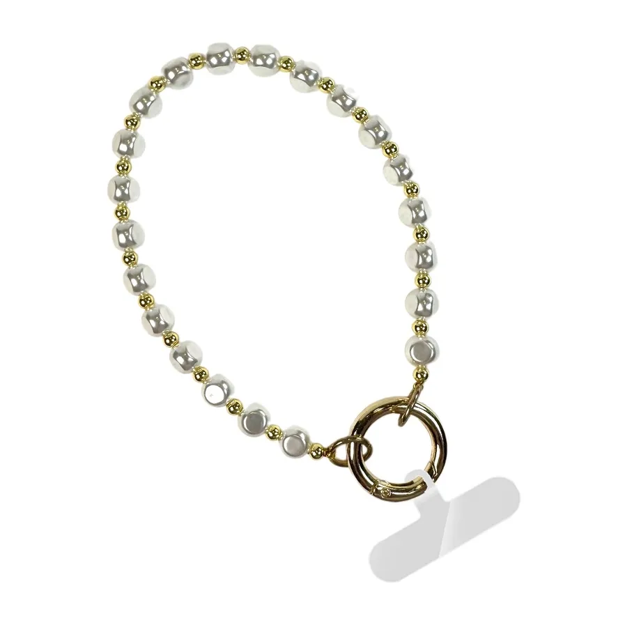Clip &amp; GoBeaded Wristlet-Dainty Pearl W/Gold Beads