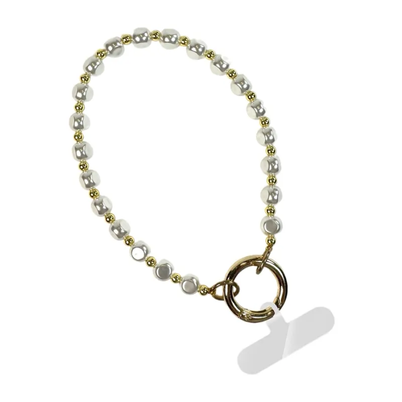Clip &amp; GoBeaded Wristlet-Dainty Pearl W/Gold Beads