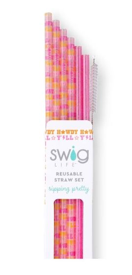Howdy Ya&#39;ll + Pink Glitter Reusable Straw Set