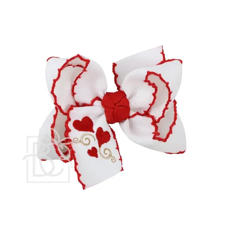 White/Red Hearts Bow 4.5&quot;