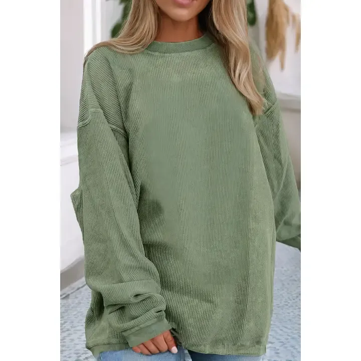 Jolene Corded Sweatshirt-Grass Green