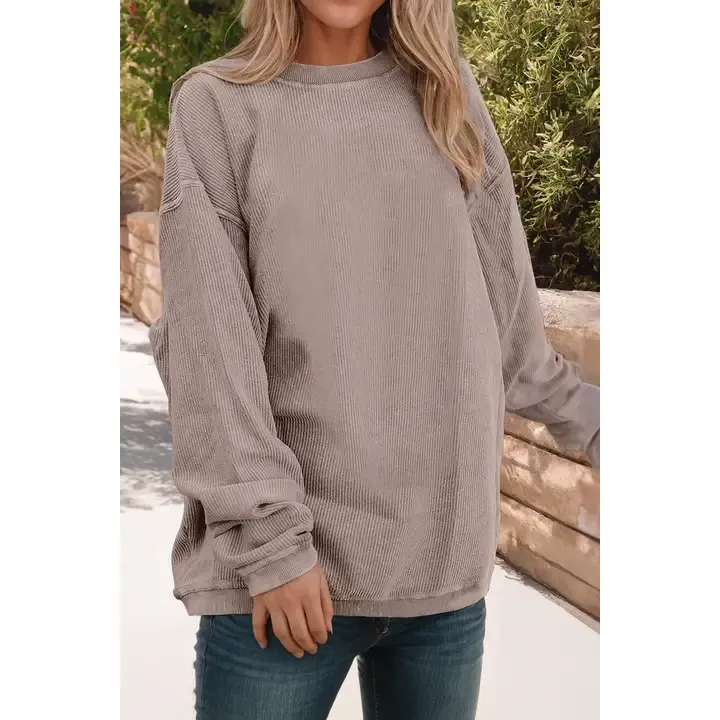 Jolene Corded Sweatshirt-Smoke Gray