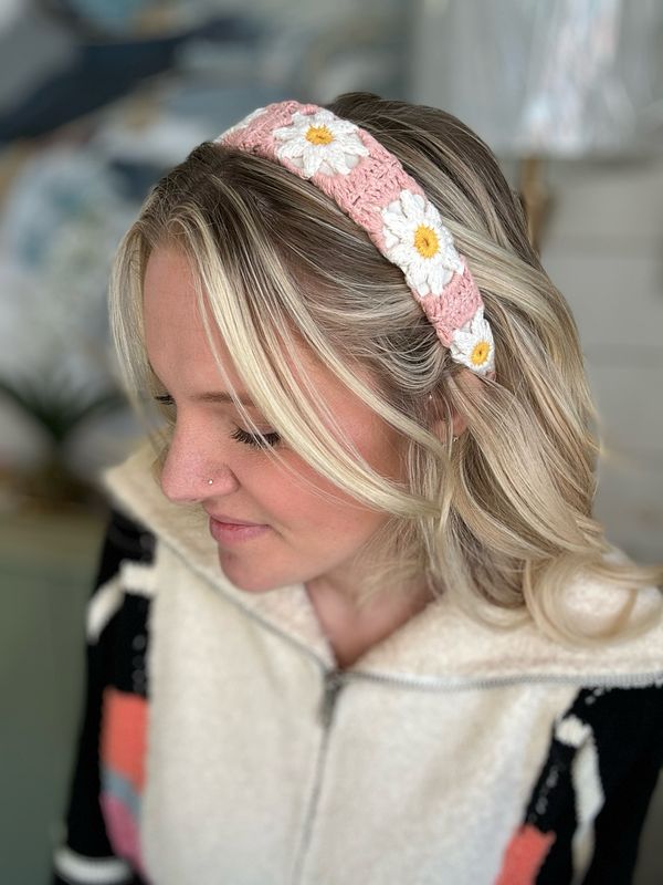 VG White Daisy Crochet Headband