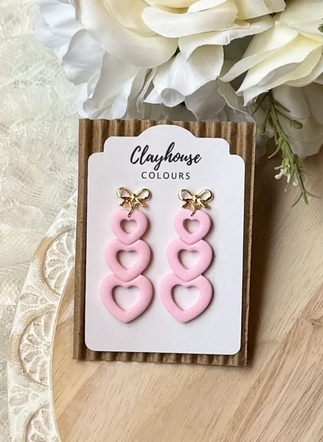 Trio Heart Earrings-Pink