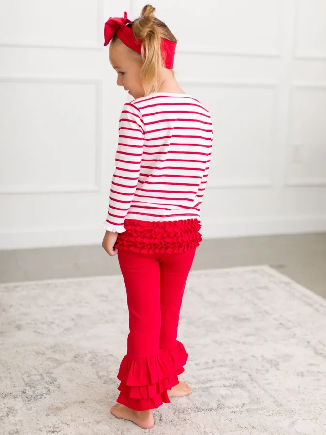 Kids Red Ruffle Flare Pants
