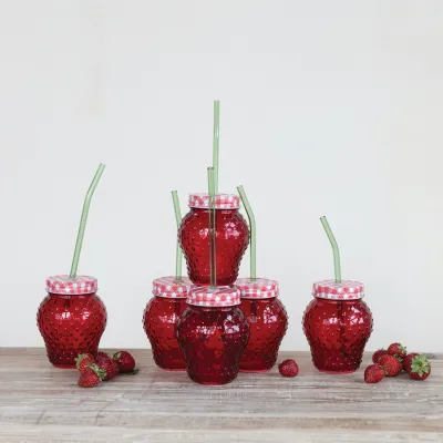 Strawberry Drinking Glass W/Lid