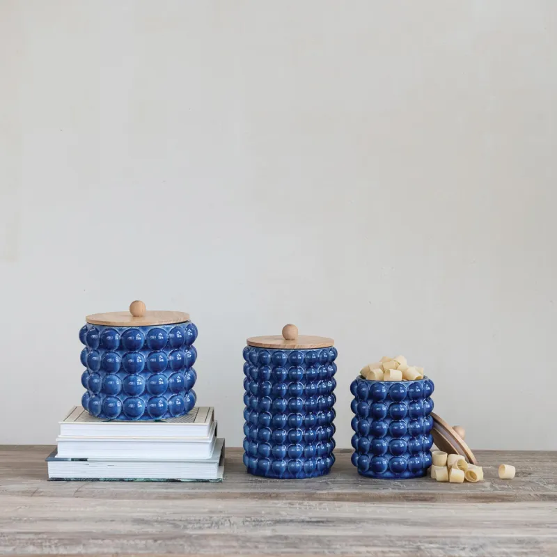 Stoneware Canister W/Raised Dots