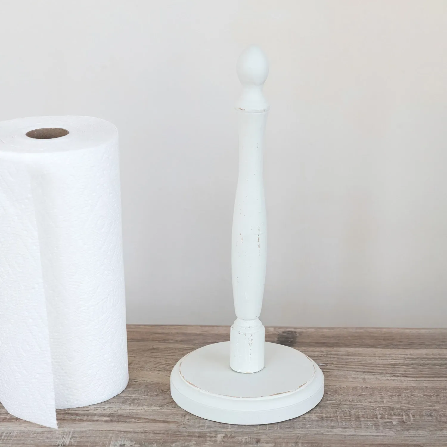Wood Paper Towel Holder-White