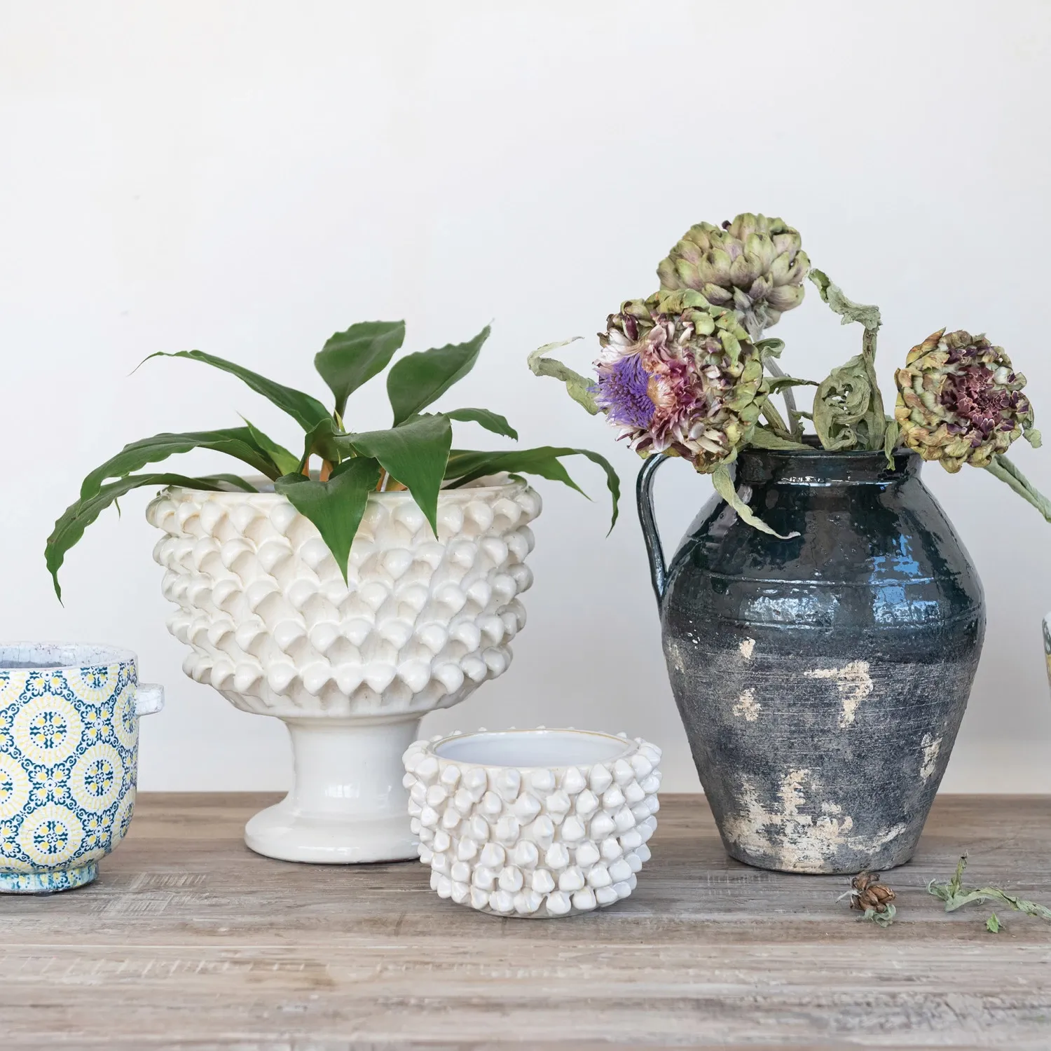 Stoneware Formed Planter-Cream