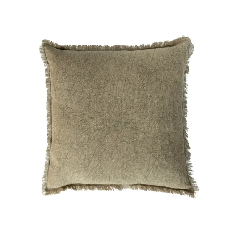 Sq Linen Pillow W/Fringe-DF8109