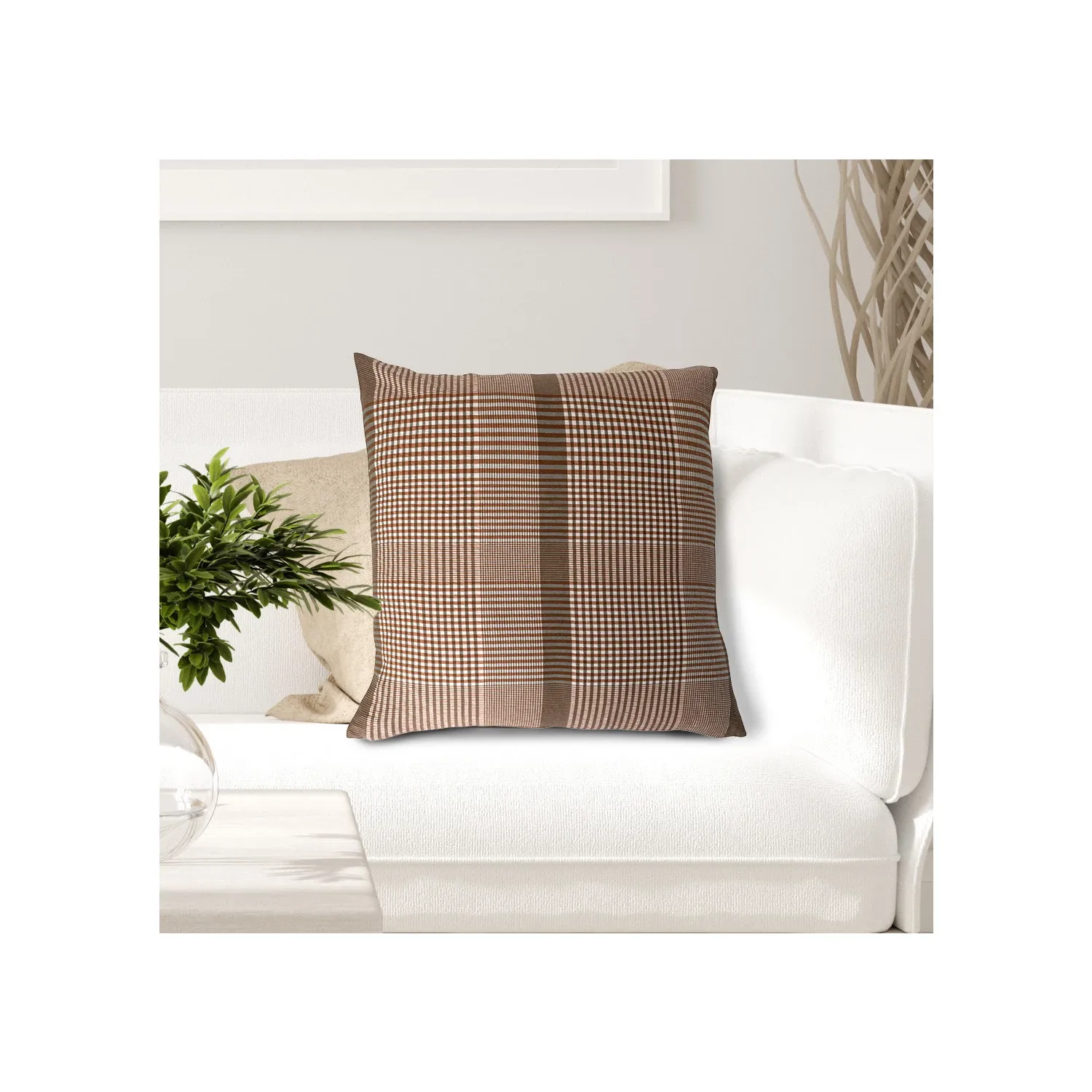 Woven Cotton Plaid Pillow-DF5513