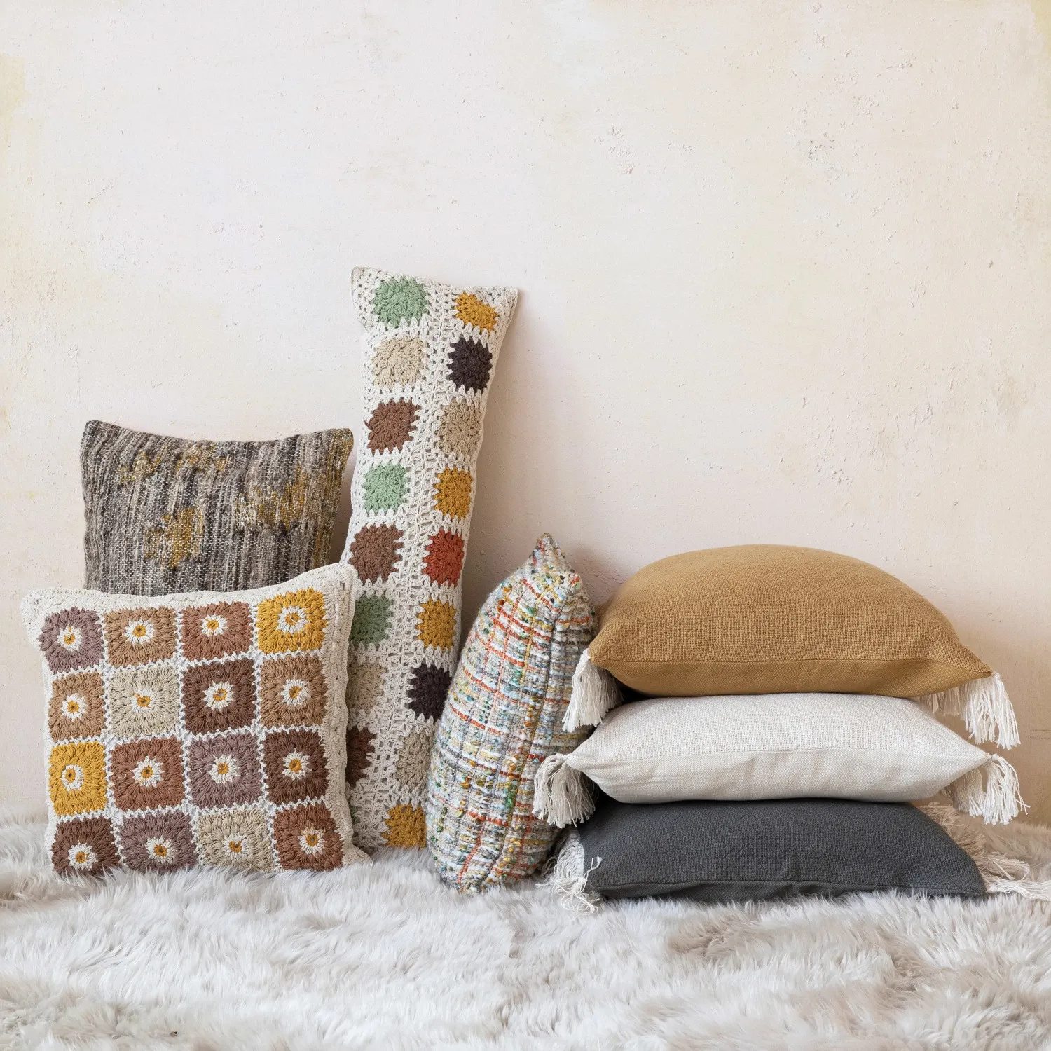 Cotton Crocheted Lumbar Pillow-DF9106