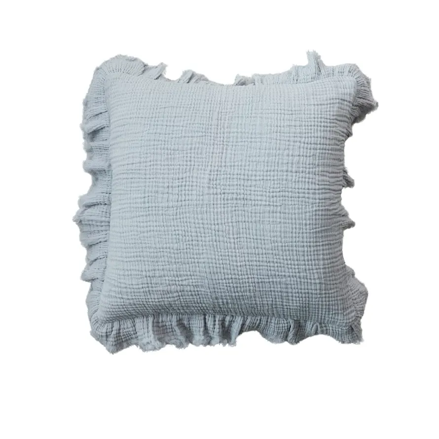 20&quot; Sq Cotton Pillow W/Trim-Lt Blue