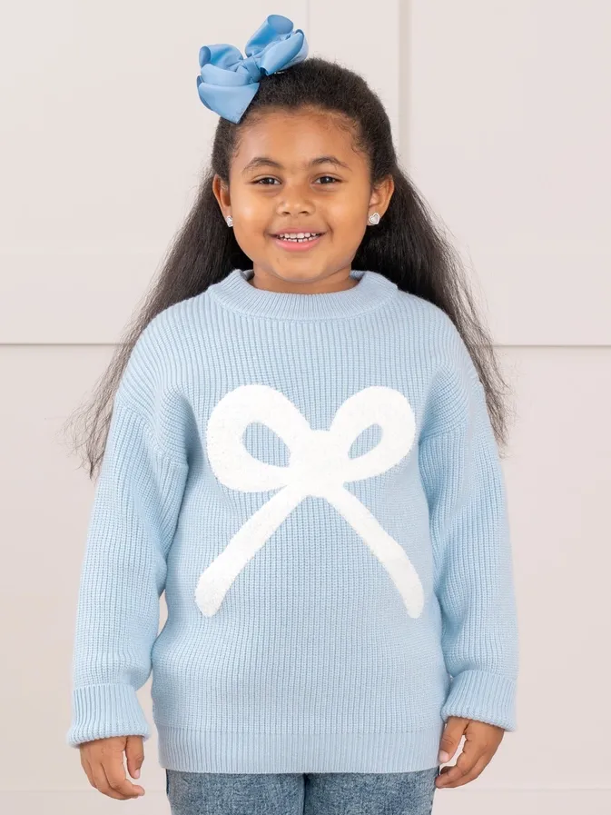 Blue Knit Bow Sweater