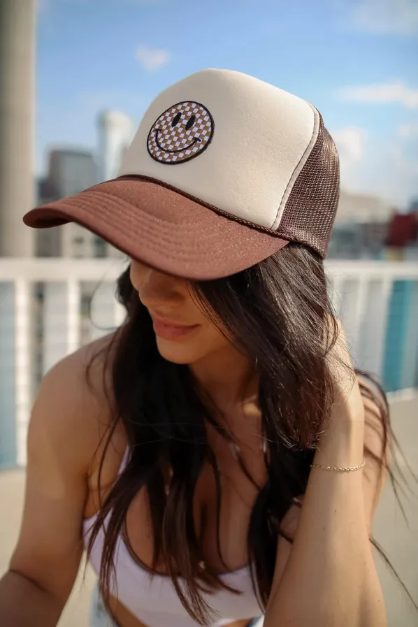 Happy Trucker Hat-Tan/Brown