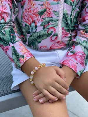 Amber &amp; Gemstone Bracelet-Lemon/Rose