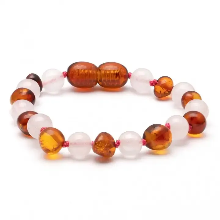 Amber &amp; Gemstone Bracelet-Cognac/Rose