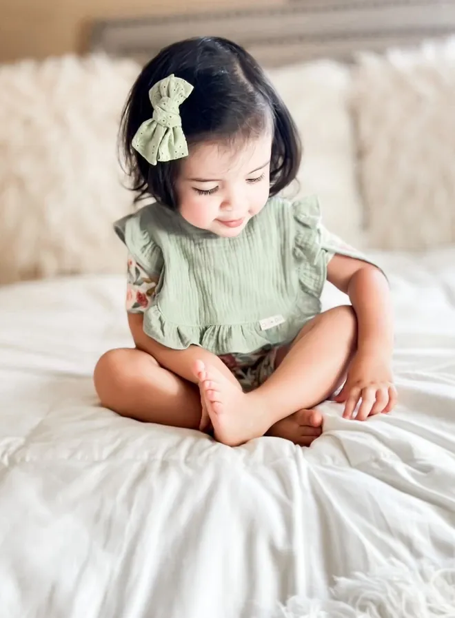 Muslin Cotton Ruffle Baby Bib-Sage