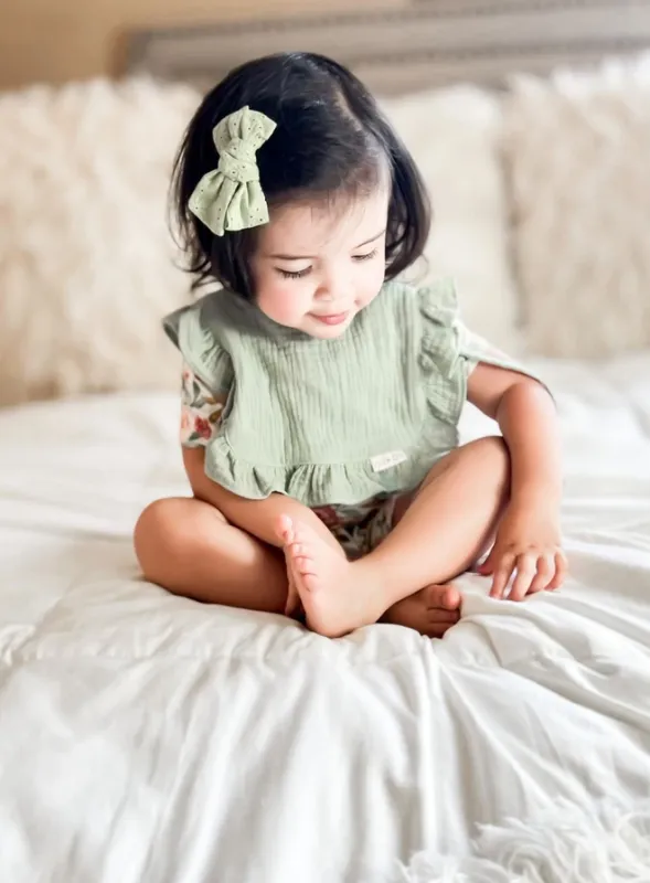 Muslin Cotton Ruffle Baby Bib-Sage