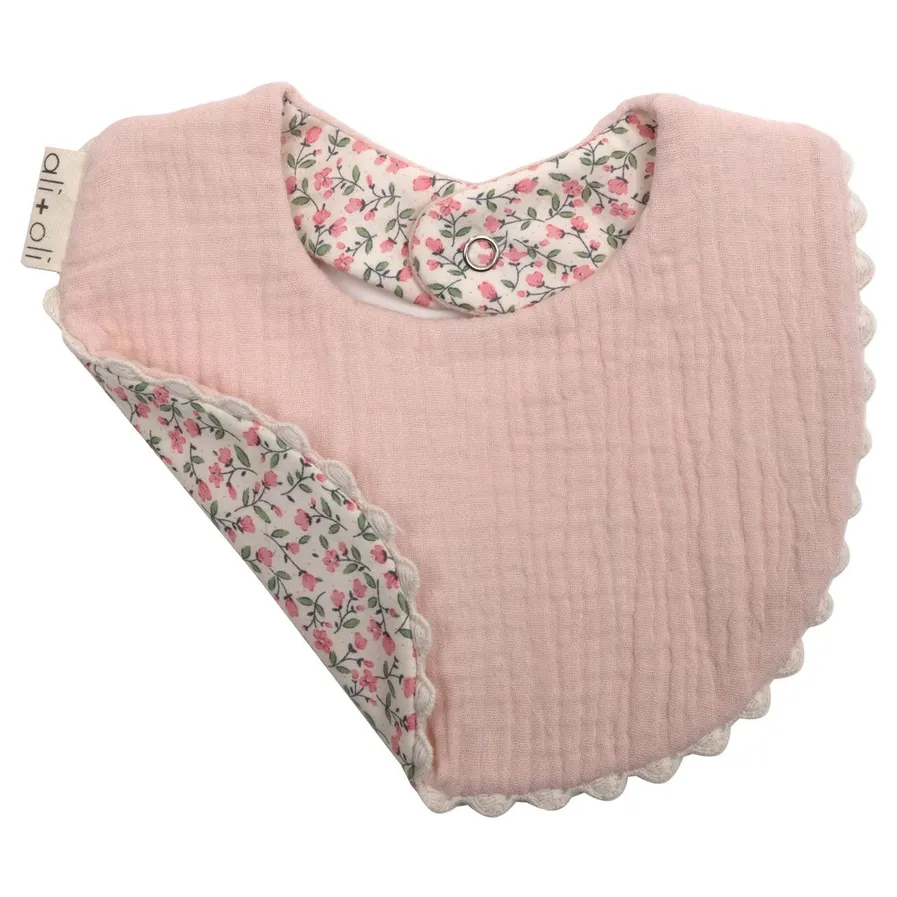 Muslin Cotton Baby Bib Double Sided-Pink/Flowers